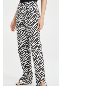 LIONESS High Waist Zebra Print Split Cuff Jeans